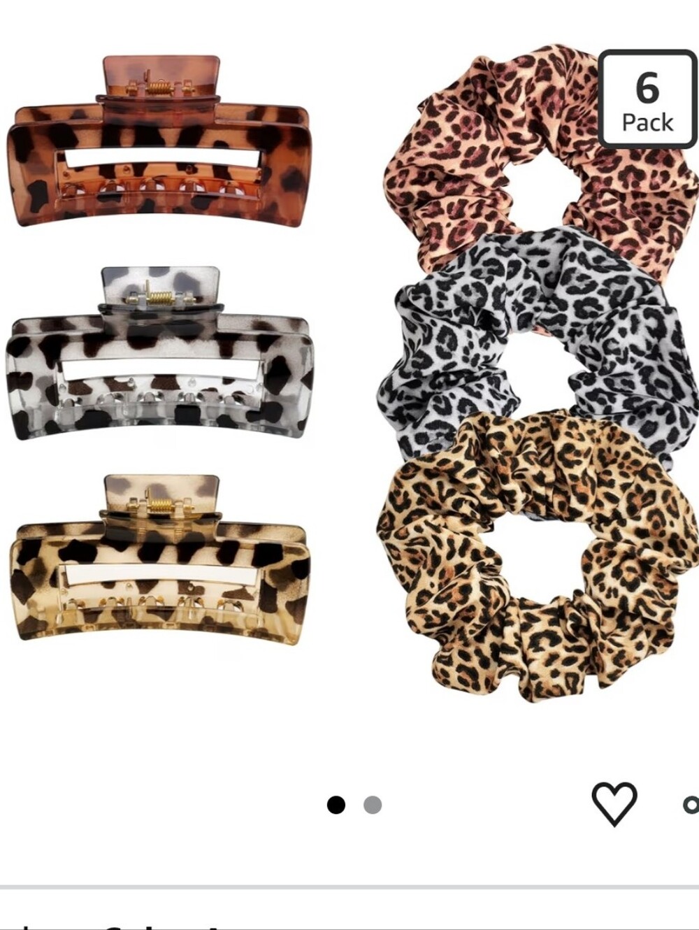 Leopard Print 3 Medium Hair Clips, 3 Big Scrunchies